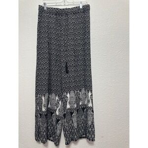 Seven7 Womens Black White Paisley Geometric Wide Leg Palazzo Pants Tassels L